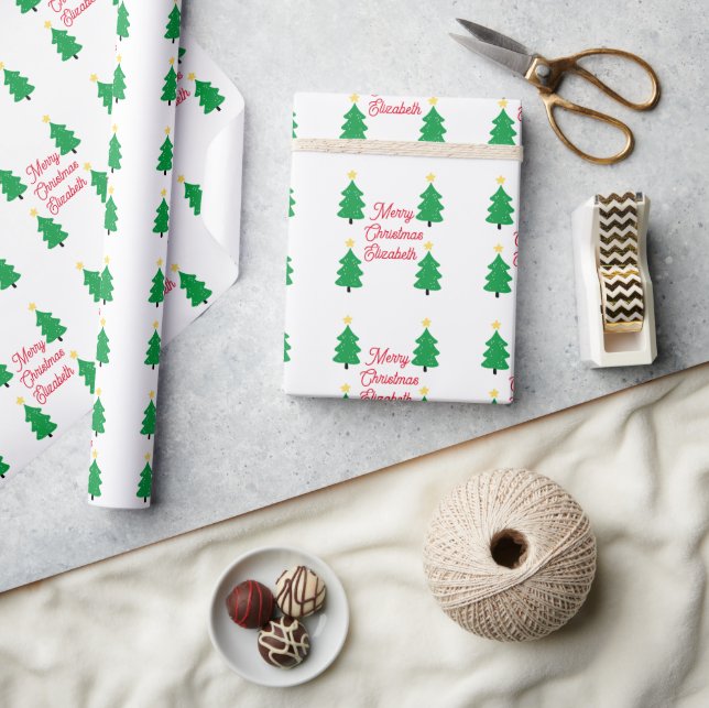 Cute Christmas Trees Personalized Wrapping Paper (Crafts)