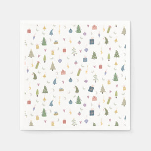 Cute Christmas Trees Presents Ornaments Pattern Napkin
