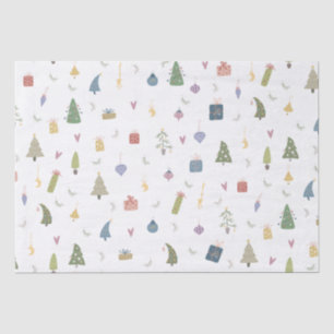 Cute Christmas Trees Presents Ornaments Pattern Tissue Paper