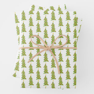 Cute Christmas Trees Retro Holiday Pattern Gift Wrapping Paper Sheet