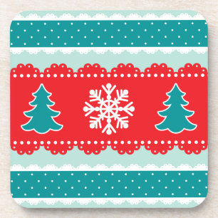 Cute Christmas Trees Snowflakes Patterned Design Coaster