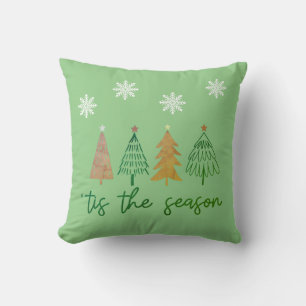 Cute Christmas Trees Snowflakes "Tis the Season Throw Pillow