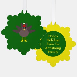 Cute Christmas Turkey Custom Ornament Card