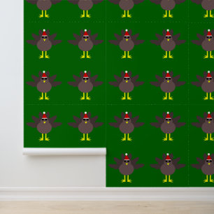 Cute Christmas Turkey Patterned Wallpaper
