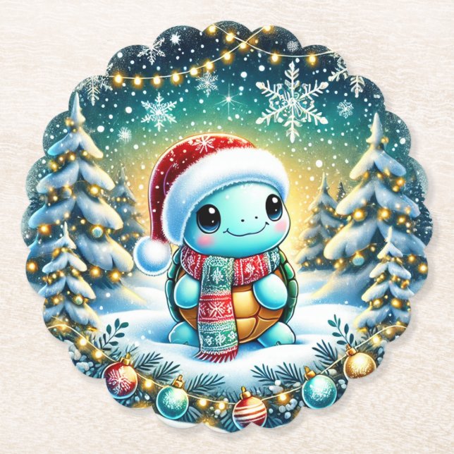 Cute Christmas Turtle Coaster Gift (Front)