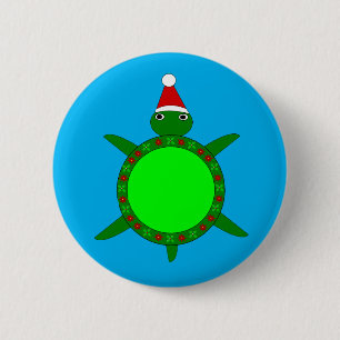 Cute Christmas Turtle with Flowery Shell 2 Inch Round Button