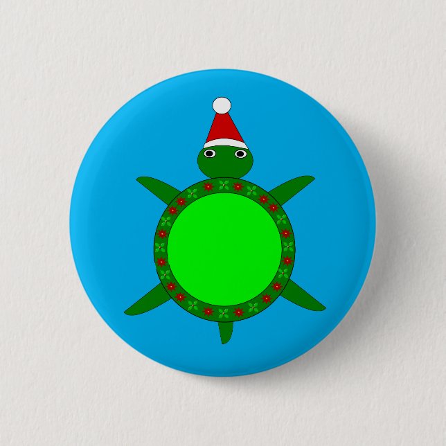 Cute Christmas Turtle with Flowery Shell 2 Inch Round Button (Front)