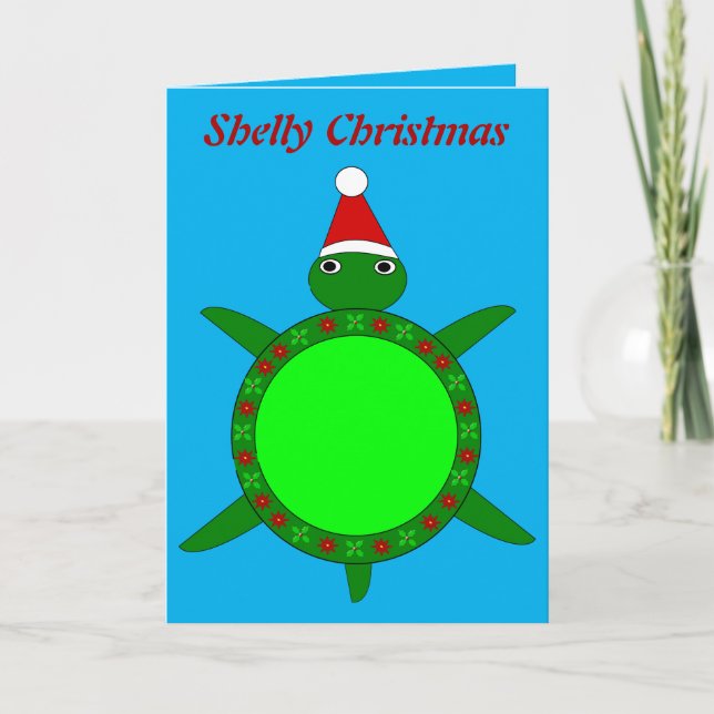 Cute Christmas Turtle with Flowery Shell Card (Front)