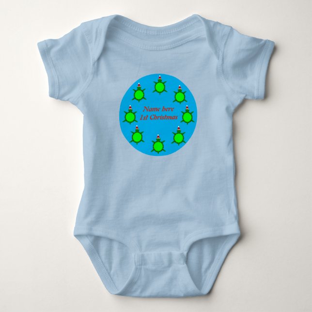 Cute Christmas Turtle with Flowery Shell Custom Baby Bodysuit (Front)