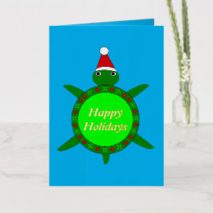 Cute Christmas Turtle with Flowery Shell Custom Foil Greeting Card
