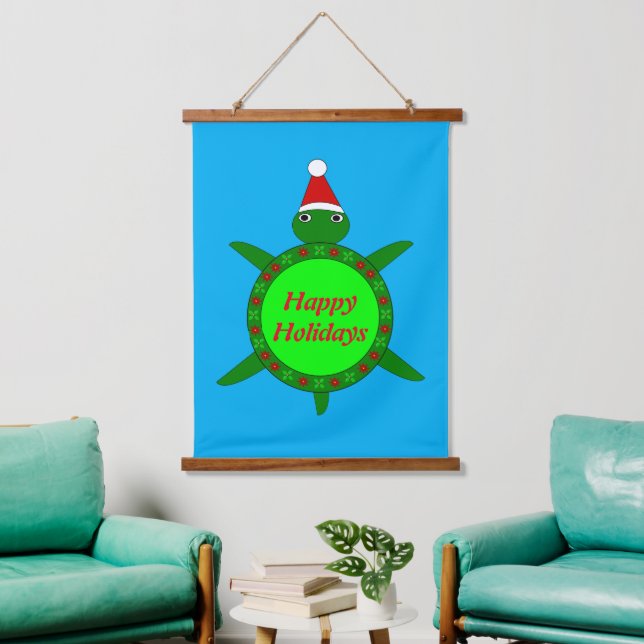 Cute Christmas Turtle with Flowery Shell Custom Hanging Tapestry (Living Room)