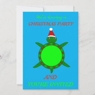 Cute Christmas Turtle with Flowery Shell Custom Invitation
