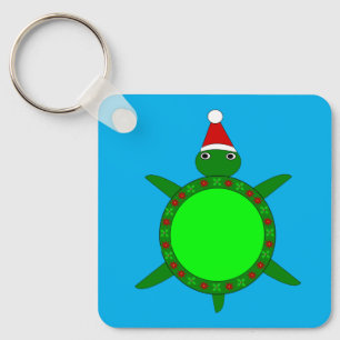 Cute Christmas Turtle with Flowery Shell Custom Keychain