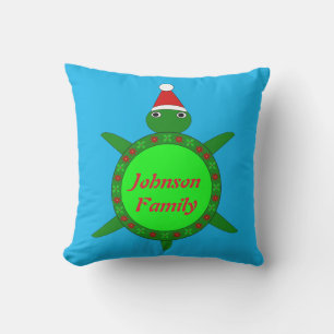 Cute Christmas Turtle with Flowery Shell Custom Outdoor Pillow