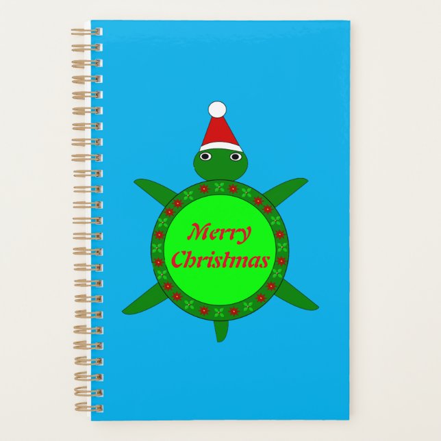 Cute Christmas Turtle with Flowery Shell Custom Planner (Front)