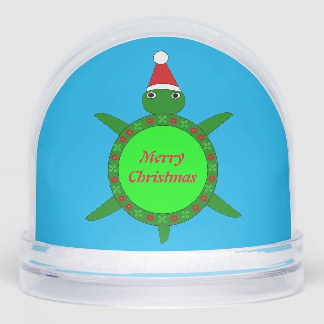 Cute Christmas Turtle with Flowery Shell Custom Snowglobe (Front)