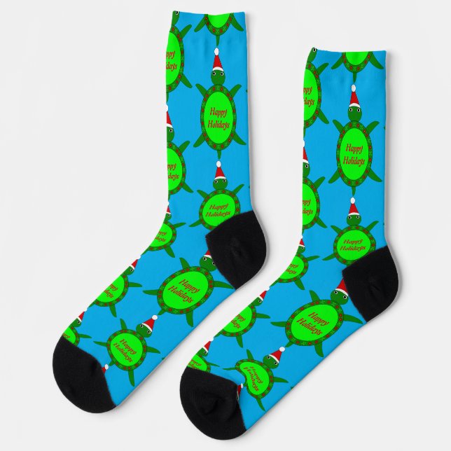 Cute Christmas Turtle with Flowery Shell Custom Socks (Left)