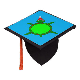 Cute Christmas Turtle with Flowery Shell Graduation Cap Topper