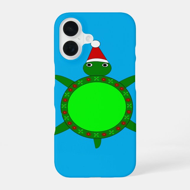 Cute Christmas Turtle with Flowery Shell iPhone 16 Case (Back)