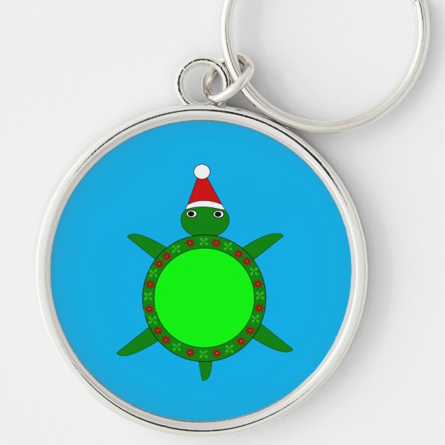 Cute Christmas Turtle with Flowery Shell Keychain (Front)