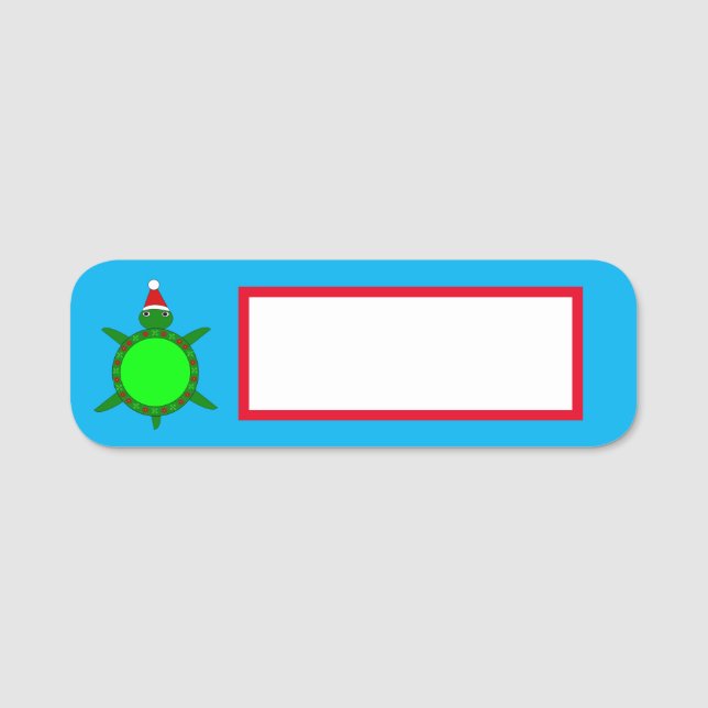 Cute Christmas Turtle with Flowery Shell Name Tag (Front)