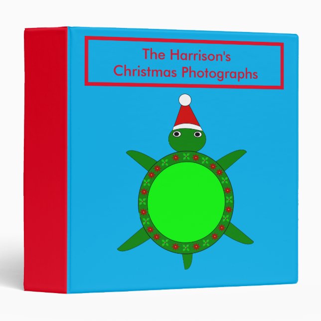 Cute Christmas Turtle with Flowery Shell Photo Binder (Front/Spine)
