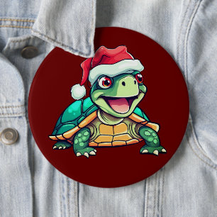 Cute Christmas Turtle With Santa Hat  6 Inch Round Button