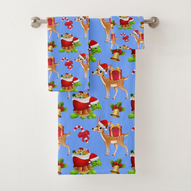 Cute Christmas turtles deers bath towel set (Insitu)