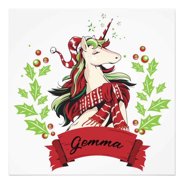 Cute Christmas Unicorn Custom Name     Photo Print (Front)