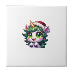 Cute Christmas Unicorn in Tree Costume Cartoon Tan Tile