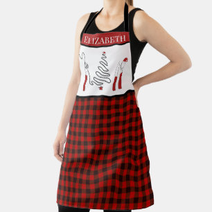 Cute Christmas Utensils and Plaid with Name Apron