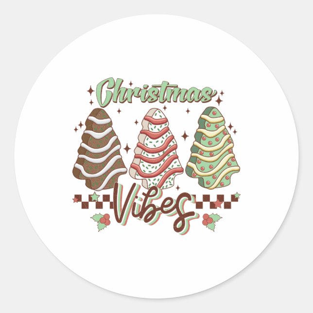 Cute Christmas Vibes Tree Cake Modern Holiday  Classic Round Sticker (Front)