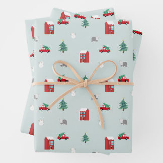 Cute Christmas Village Pattern Wrapping Paper Sheet