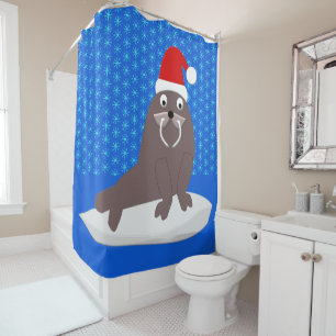 Cute Christmas Walrus and Snowflakes
