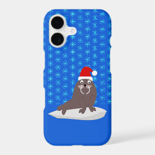 Cute Christmas Walrus and Snowflakes