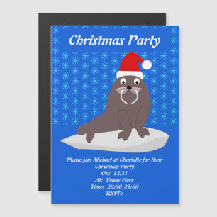 Cute Christmas Walrus and Snowflakes Custom Party Magnetic Invitation