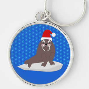 Cute Christmas Walrus and Snowflakes Keychain