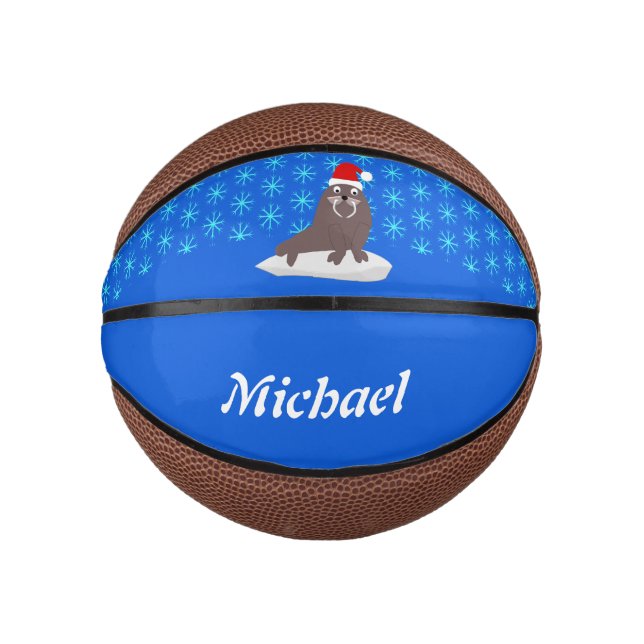 Cute Christmas Walrus and Snowflakes Mini Basketball (Front)