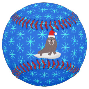 Cute Christmas Walrus and Snowflakes Softball