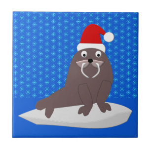 Cute Christmas Walrus and Snowflakes Tile