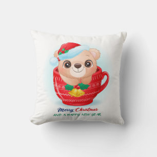 Cute Christmas Watercolor Baby Bear Nursery Throw Pillow