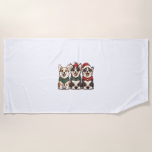 Cute Christmas Welsh Corgi Dogs Santa Puppy Holida Beach Towel