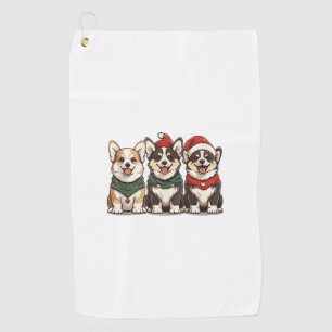 Cute Christmas Welsh Corgi Dogs Santa Puppy Holida Golf Towel