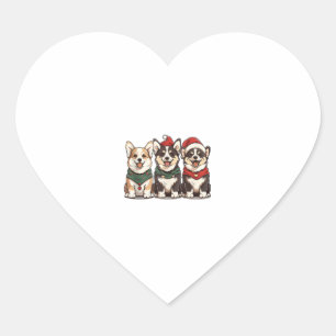 Cute Christmas Welsh Corgi Dogs Santa Puppy Holida Heart Sticker