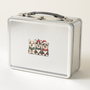 Cute Christmas Welsh Corgi Dogs Santa Puppy Holida Metal Lunch Box
