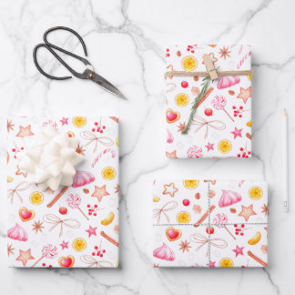 Cute Christmas White and Pink Sweets Pattern Wrapping Paper Sheet