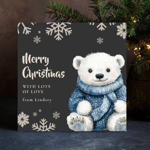 Cute Christmas White Bear with cozy sweater Holiday Card