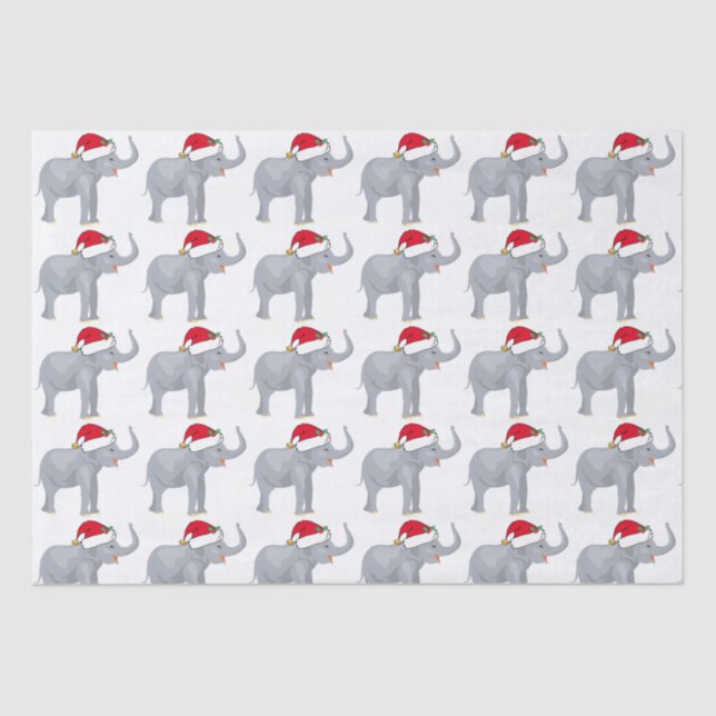Cute Christmas White Elephant in Santa Hat Tissue Paper (Front)