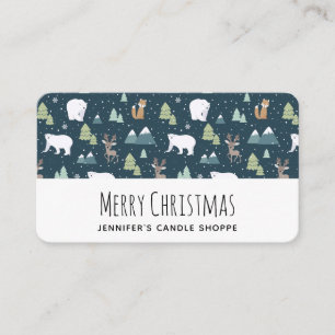 Cute Christmas Winter Animals Pattern Business Card