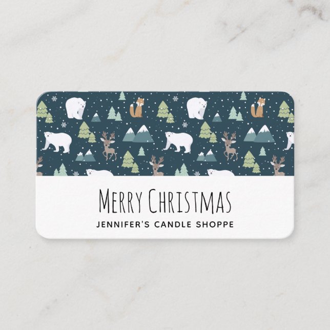 Cute Christmas Winter Animals Pattern Business Card (Front)